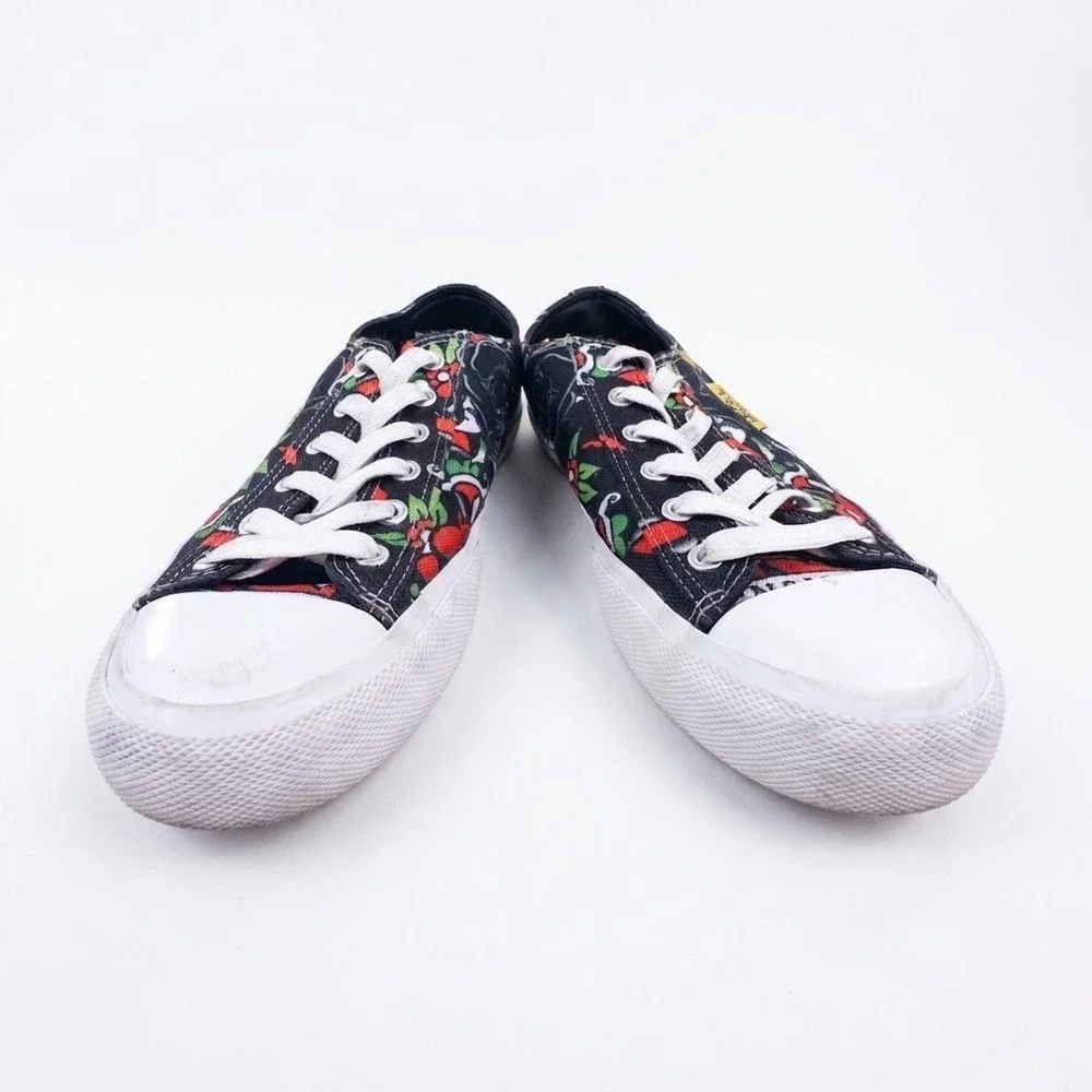 Y2K Ed Hardy Mens Tattoo Flash Graphic Print Canvas Low-Top Sneakers Black Sz 9